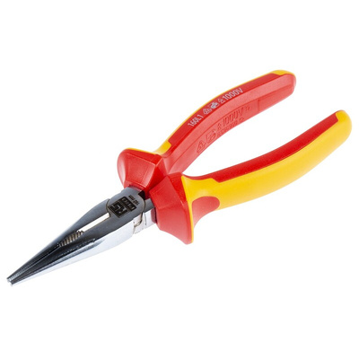 RS PRO Long Nose Pliers, 160 mm Overall, Straight Tip, VDE/1000V, 50,3mm Jaw