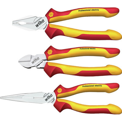Wiha 3-Piece Plier Set, Straight Tip, 160 mm, 180 mm, 200 mm Overall