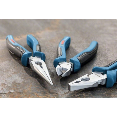 Bosch 1600A016BG 3-Piece Plier and Cutter Set, Angled, Bent, Flat, Straight Tip, 160 mm, 180 mm, 200 mm Overall