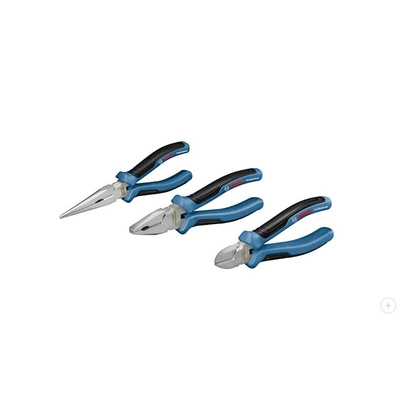 Bosch 1600A016BG 3-Piece Plier and Cutter Set, Angled, Bent, Flat, Straight Tip, 160 mm, 180 mm, 200 mm Overall