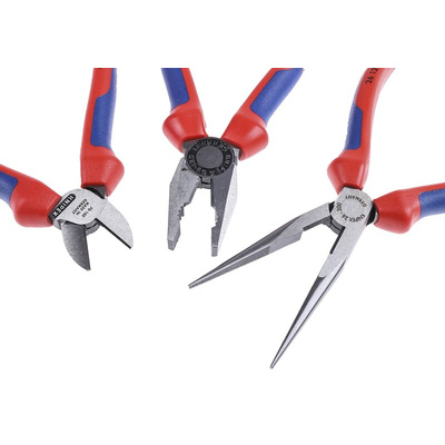 Knipex 3-Piece Plier Set, Straight Tip, 185 mm Overall