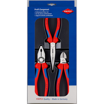 Knipex 3-Piece Plier Set, Straight Tip, 185 mm Overall