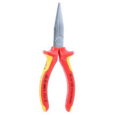 Knipex Flat Nose Pliers, 160 mm Overall, Flat, Straight Tip, VDE/1000V, 47mm Jaw