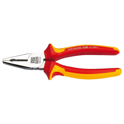 RS PRO Combination Pliers, 180 mm Overall, Straight Tip, VDE/1000V, 29mm Jaw