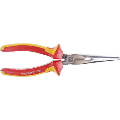RS PRO Long Nose Pliers, 200 mm Overall, Straight Tip, VDE/1000V, 74mm Jaw