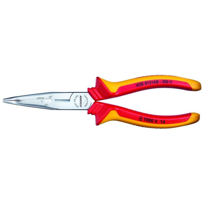 Gedore 2910845 Long Nose Pliers, 200 mm Overall, Straight Tip, VDE/1000V