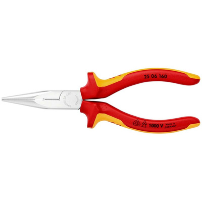 Knipex Long Nose Pliers, 160 mm Overall, Straight Tip, VDE/1000V, 50mm Jaw