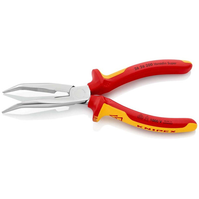 Knipex Long Nose Pliers, 200 mm Overall, Angled Tip, VDE/1000V, 73mm Jaw