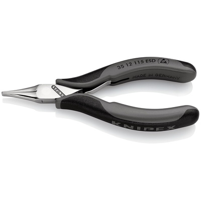 Knipex 35 12 Electronics Pliers, Flat Nose Pliers, 115 mm Overall, Flat, Straight Tip, 22.5mm Jaw, ESD