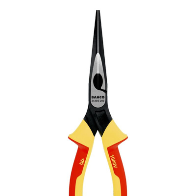 Bahco Long Nose Pliers, 200 mm Overall, Straight Tip, VDE/1000V, 72mm Jaw