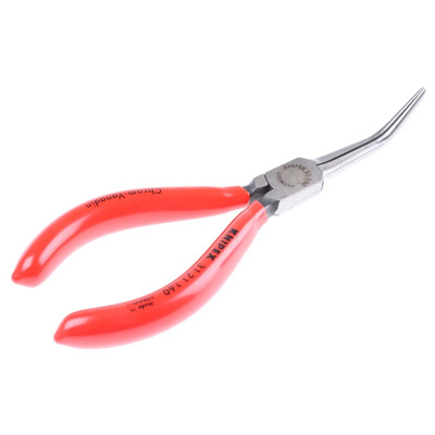 Knipex Long Nose Pliers, 160 mm Overall, Angled Tip, 55mm Jaw