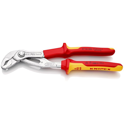 Knipex Cobra® Water Pump Pliers, 250 mm Overall, Flat, Straight Tip, VDE/1000V, 46mm Jaw