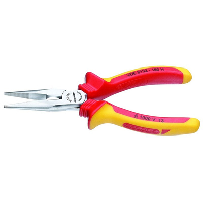 Gedore VDE Long Nose Pliers, 160 mm Overall, Straight Tip, VDE/1000V, 50mm Jaw