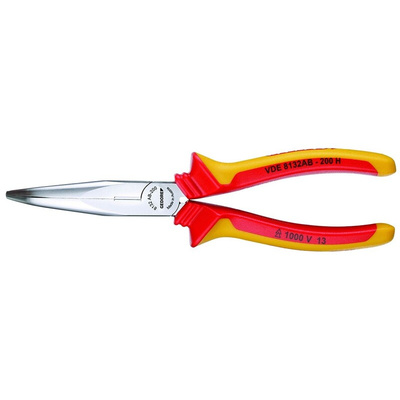 Gedore VDE Long Nose Pliers, 160 mm Overall, Straight Tip, VDE/1000V, 46mm Jaw