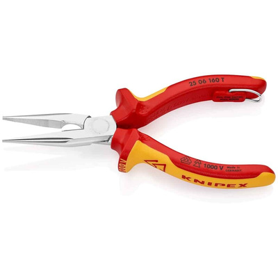 Knipex Long Nose Pliers, 160 mm Overall, Straight Tip, VDE/1000V, 50mm Jaw