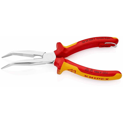 Knipex Long Nose Pliers, 200 mm Overall, Angled Tip, VDE/1000V, 73mm Jaw