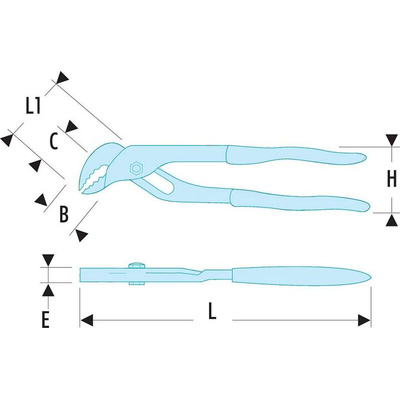 Facom Water Pump Pliers, 240 mm Overall, Straight Tip, 60mm Jaw