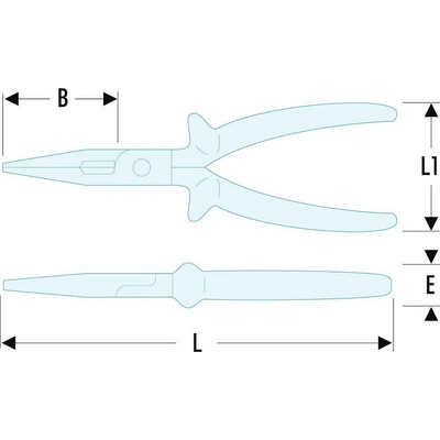 Facom Long Nose Pliers, 200 mm Overall, Straight Tip, VDE/1000V, 69mm Jaw