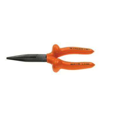 Facom Long Nose Pliers, 200 mm Overall, Straight Tip, VDE/1000V, 69mm Jaw