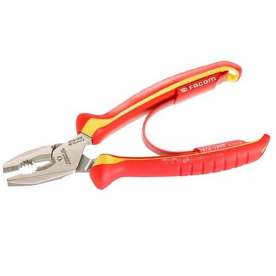 Facom Combination Pliers, 185 mm Overall, Flat Tip, VDE/1000V