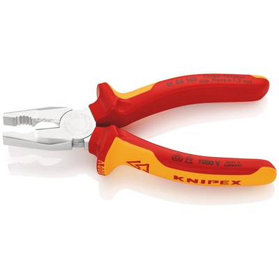 Knipex Combination Pliers, 160 mm Overall, Straight Tip, VDE/1000V