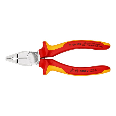 Knipex Combination Pliers, 160 mm Overall, Straight Tip, VDE/1000V