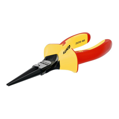Bahco 2521S-160 Round Nose Pliers, 160 mm Overall, Straight Tip, VDE/1000V, 49.5mm Jaw