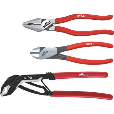 Wiha 3-Piece Combination Pliers, 180 mm, 200 mm, 250 mm Overall, 2.3mm Jaw