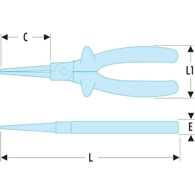 Facom Round Nose Pliers, 170 mm Overall, Straight Tip, VDE/1000V