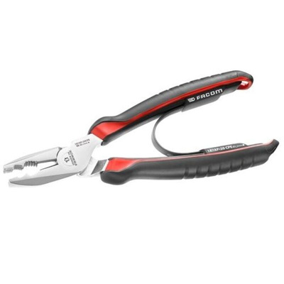 Facom Combination Pliers, 205 mm Overall, Flat Tip