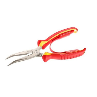 Facom Round Nose Pliers, 200 mm Overall, Angled Tip, VDE/1000V, 69mm Jaw