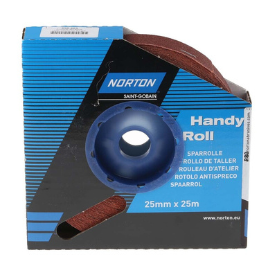 Norton P80 Grit Medium Sandpaper Roll, 25m x 25mm