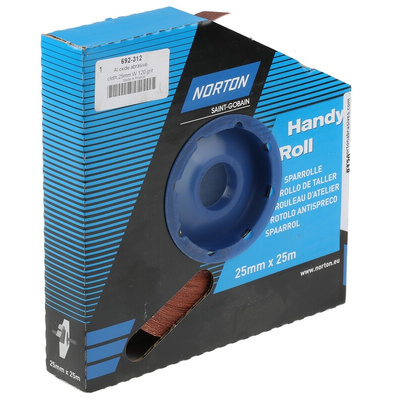 Norton P120 Grit Fine Sandpaper Roll, 25m x 25mm