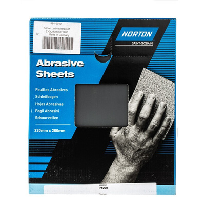 Norton T489 Waterproof Sheets P1200 Grit Very Fine Sanding Sheet, 280mm x 230mm