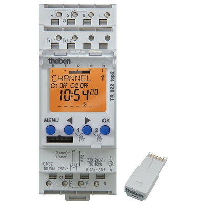 2 Channel Digital DIN Rail Time Switch Measures Days, Hours, Minutes, Seconds, 12 → 24 V