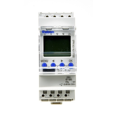 2 Channel Digital DIN Rail Time Switch Measures Hours, 230 V ac