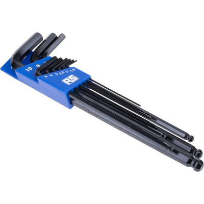 RS PRO 9 piece L Shape Metric Hex Key Set, 1.5 → 10mm