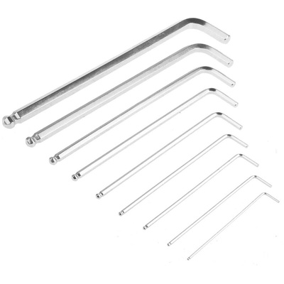 RS PRO 9 piece L Shape Metric Hex Key Set, 1.5 → 10mm