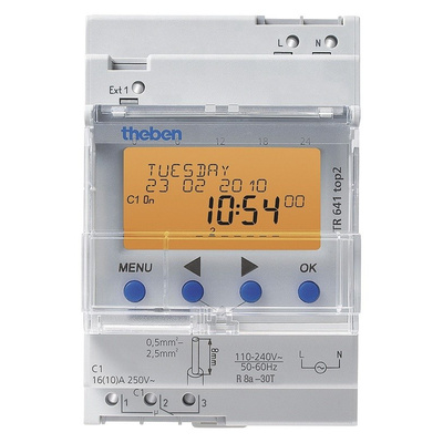 1 Channel Digital DIN Rail Time Switch Measures Hours, 110 → 240 V ac