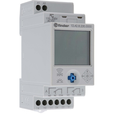 2 Channel Digital with NFC DIN Rail Time Switch Measures Minutes, Seconds, 110 → 230 V ac/dc