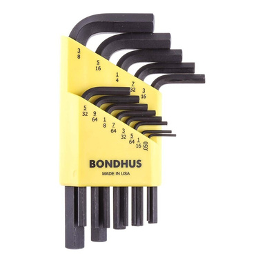 Bondhus 13 piece L Shape Imperial Hex Key Set, 0.05 → 3/8"