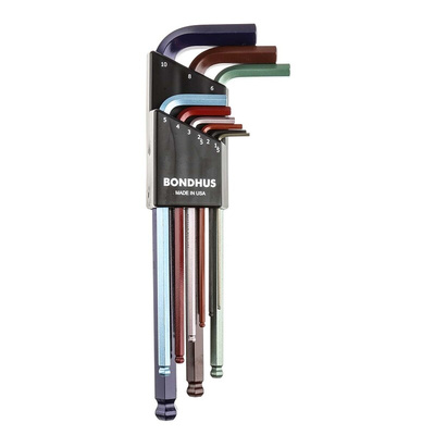 Bondhus 9 piece L Shape Metric Hex Key Set, 1.5 → 10mm