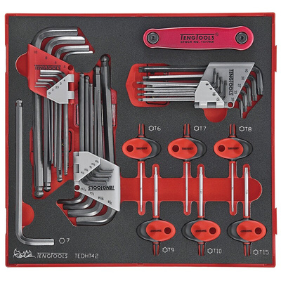 Teng Tools 42 piece L Shape Imperial, Metric Hex Key Set, 1.5 → 10 mm, 5/64 → 3/8", T6 → T40