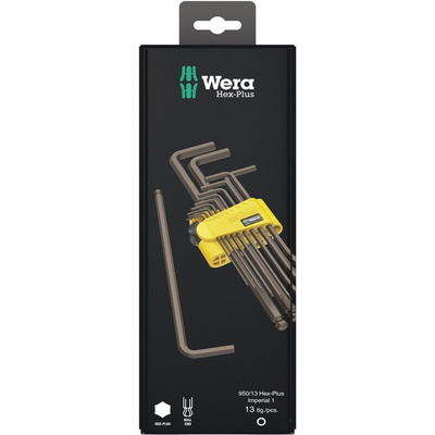 Wera 13 piece L Shape Imperial Hex Key Set, 0.05 → 3/8in