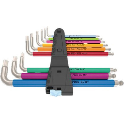 Wera 9 piece L Shape Imperial Hex Key Set, 5/64 → 3/8in
