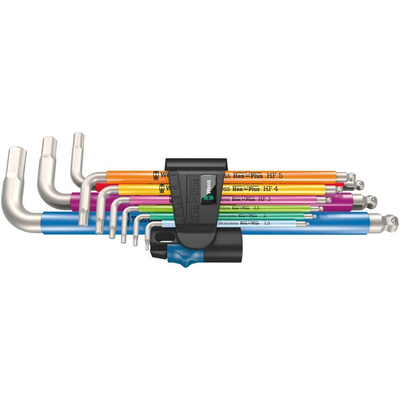 Wera 9 piece Metric Hex Key Set, 1.5 mm, 2.5 mm, 2 mm, 3 mm, 4 mm, 5 mm, 6 mm, 8 mm, 10 mm