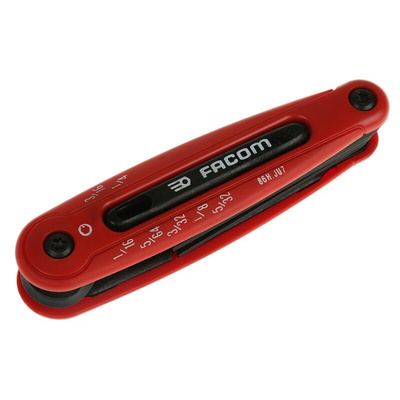 Facom 7 piece Folding Imperial Hex Key Set, 5/64 → 1/4in
