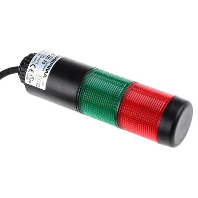 Werma Kompakt 37 Series Red/Green Buzzer Signal Tower, 2 Lights, 24 V ac/dc, Base Mount, Tube