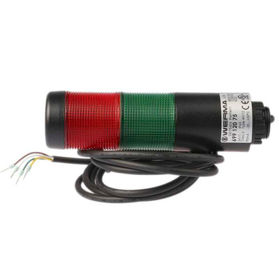 Werma Kompakt 37 Series Red/Green Buzzer Signal Tower, 2 Lights, 24 V, Base Mount, Tube