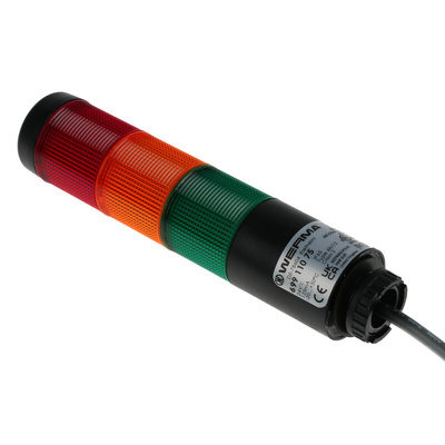 Werma Kompakt 37 Series Red/Green/Yellow Buzzer Signal Tower, 3 Lights, 24 V, Base Mount, Tube
